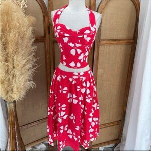 Free People $148 NWOT Red and White Floral Skirt Set